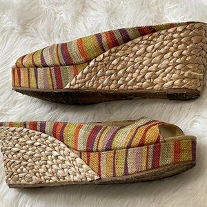 CL by Laundry Date Night Multi Color Tiger Slip on Espadrille Peep toe Wedges 10